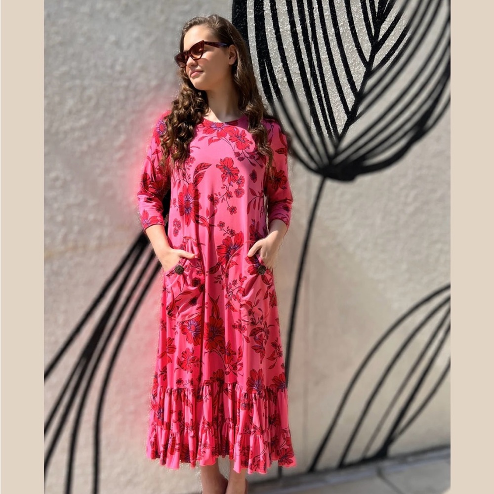 Pink and Red Ruffled High-Low Sundress